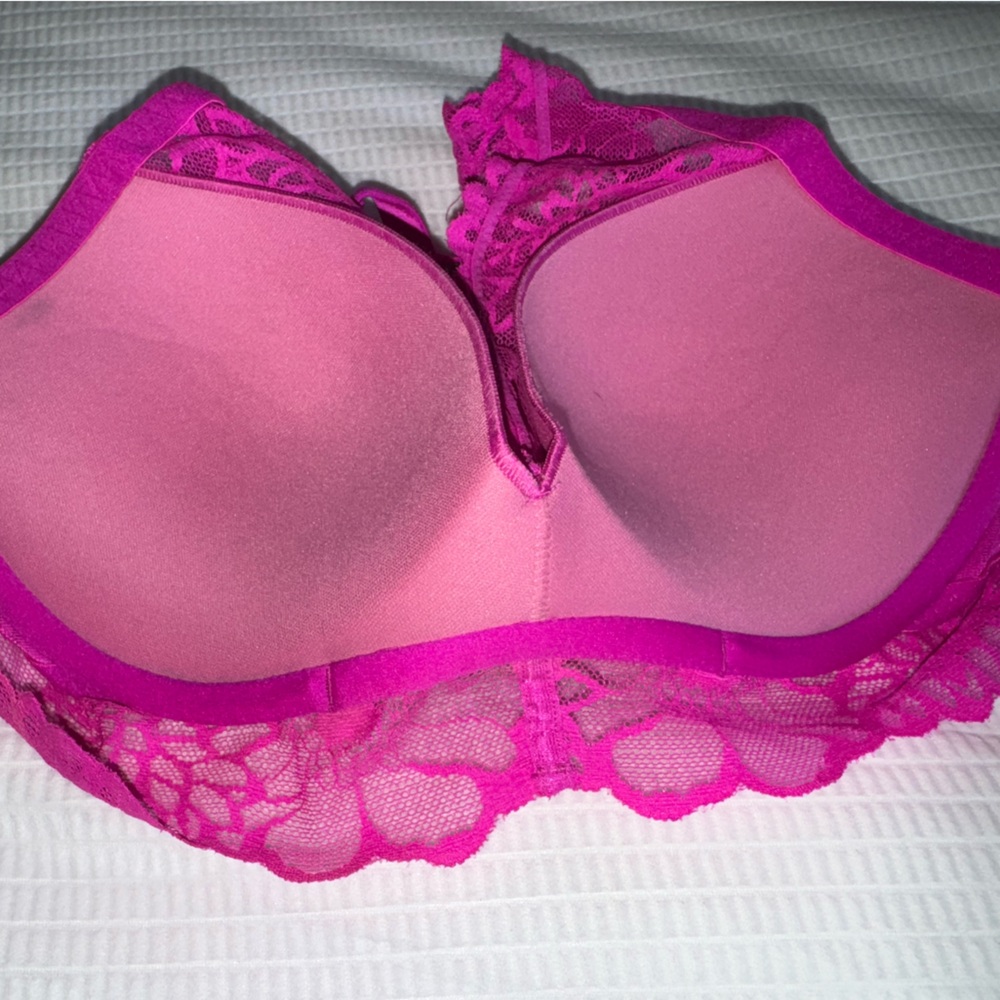 PINK Victoria's Secret Fuchsia Lace Racerback push up Bra M - Picture 4 of 4